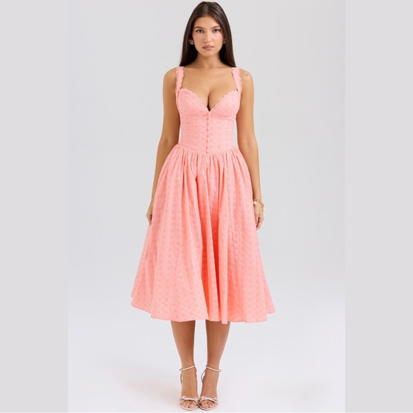 NWT HOCB Adalyn Peach Broderie Anglais Midi Sundress (Small) - Picture 2 of 9